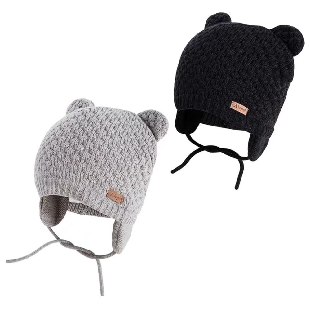 NEW - ALEPO BLACK - Winter Beanie For Baby / Toddler w/Earflap / fleece Knit